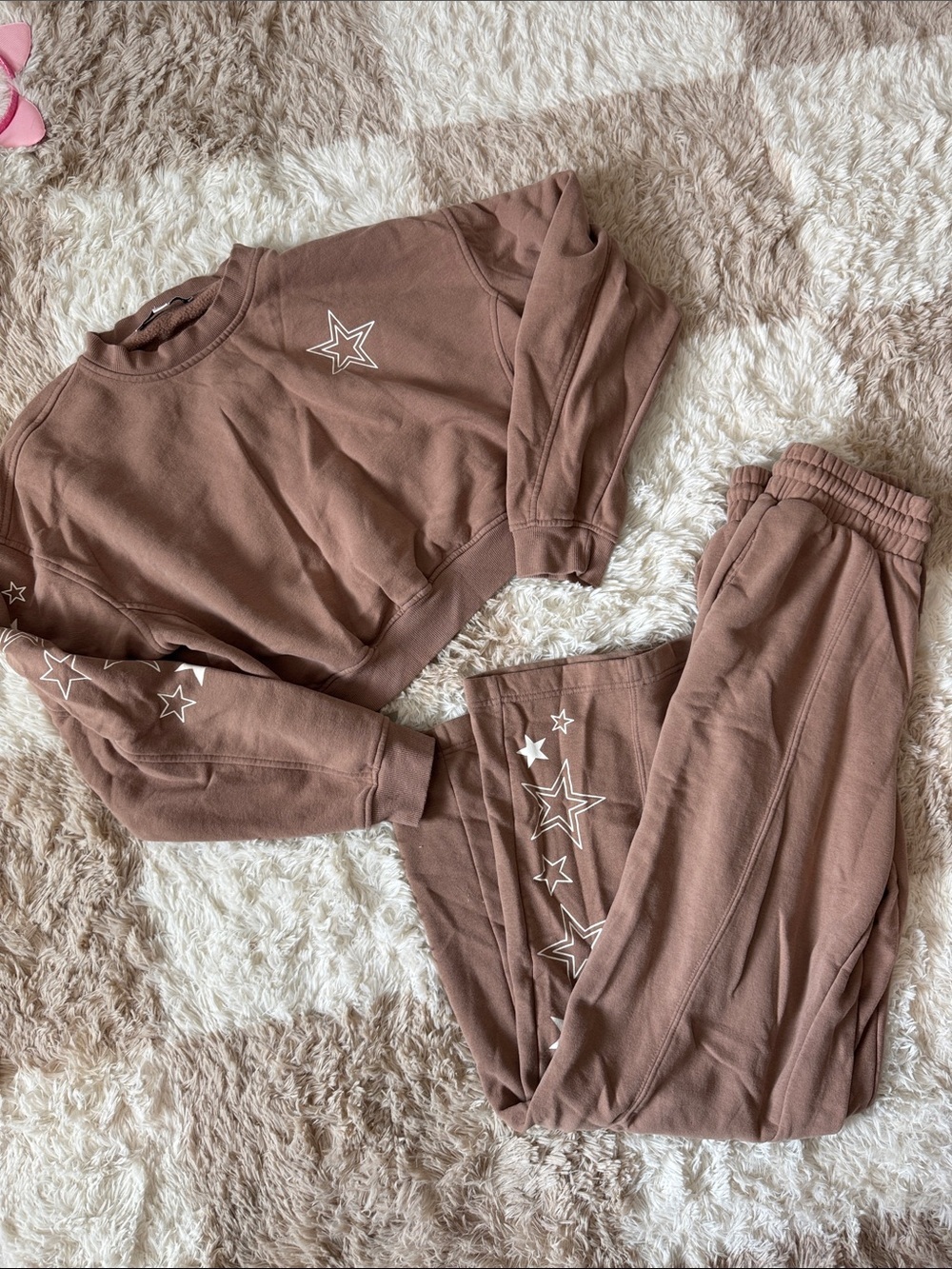 Celebrity Pink Brown Star Appliqué Sweatshirt & Wide Leg Sweatpants Set